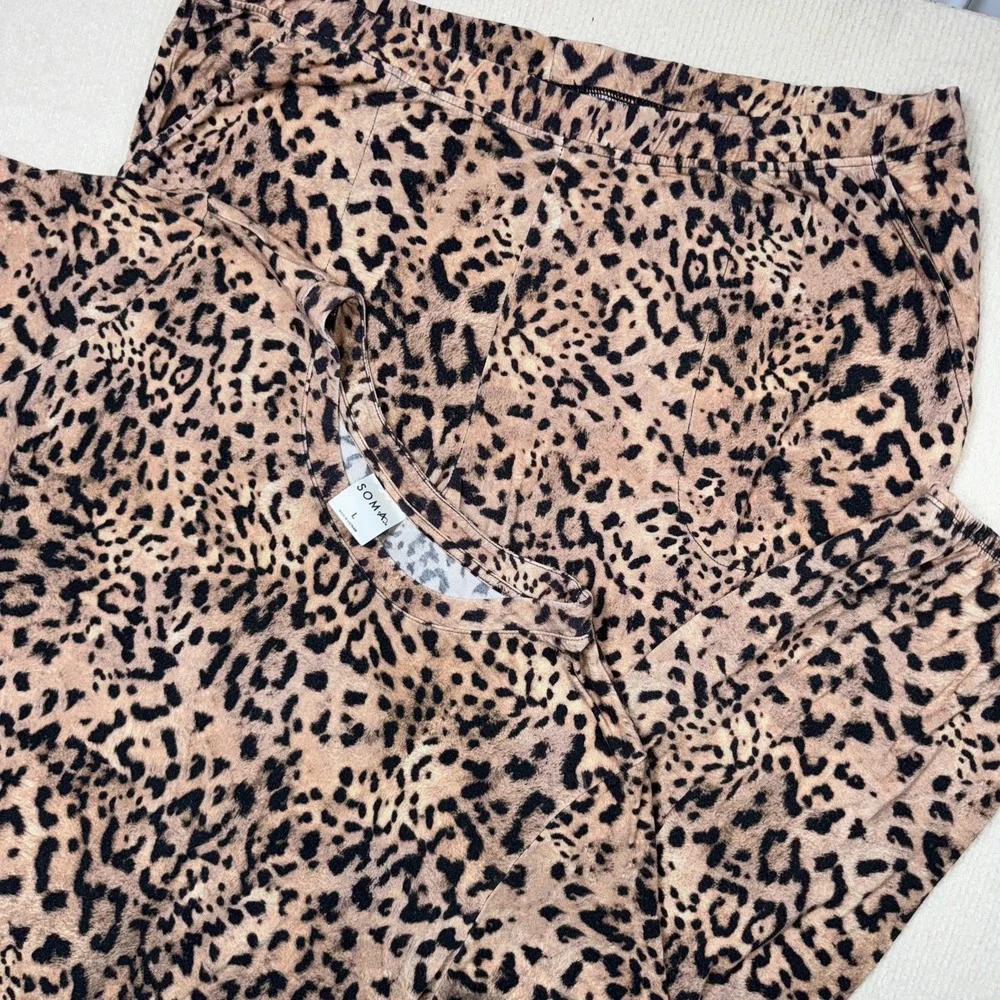 Soma Large Leopard Print Lounge Relaxed Pajama Set Top & Bottom Brushed - Picture 1 of 6